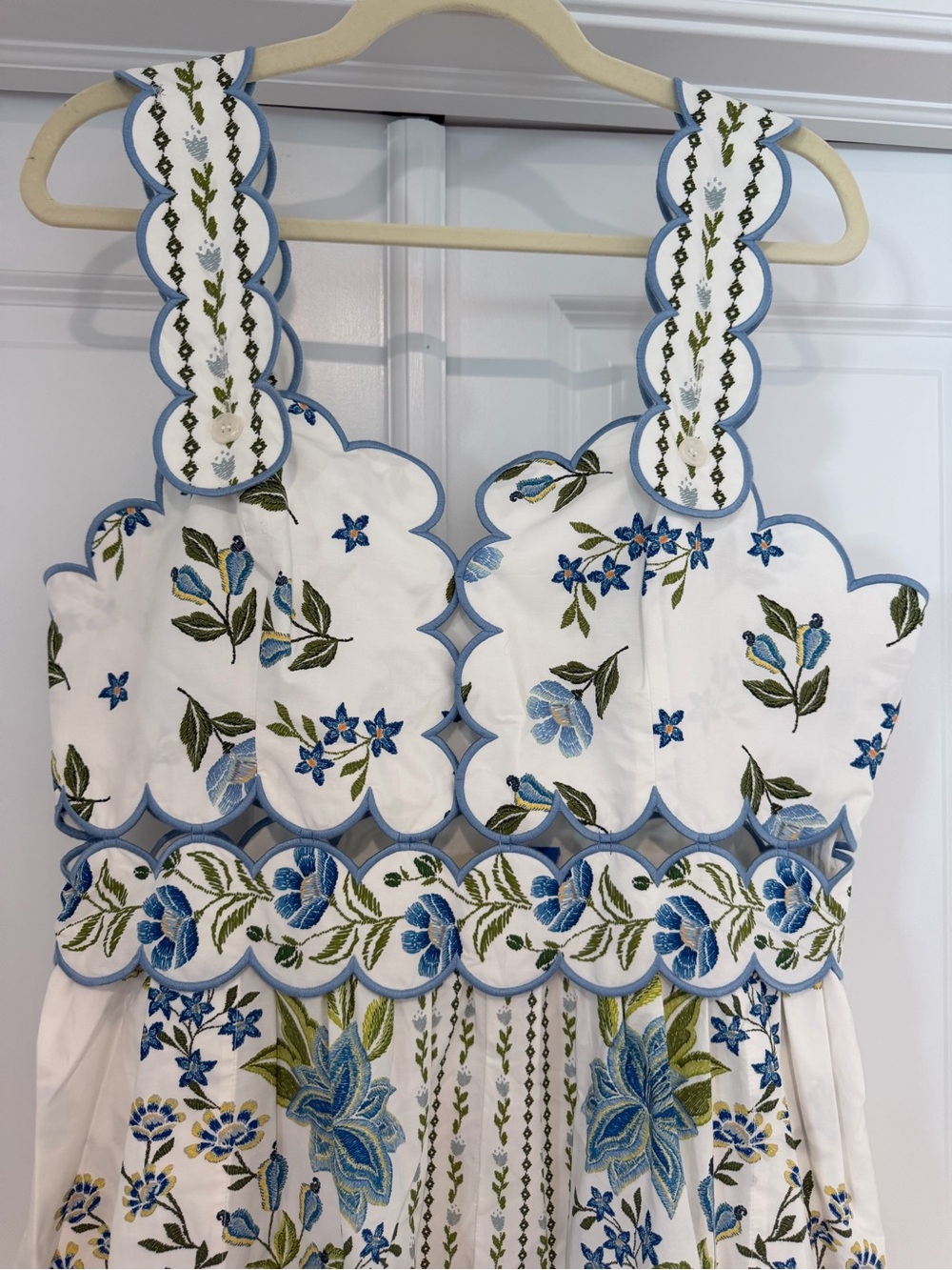 FARM Rio White Midi Dress with Blue & Green Floral Embroidery - Picture 5 of 8
